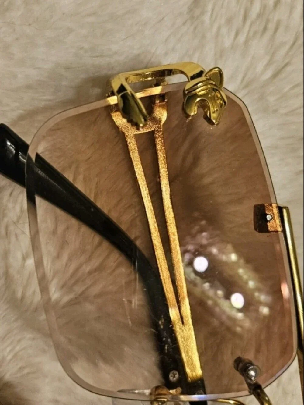 Michael Kors Gold Rimless Jaguar Detail Sunglasses Rose Tint With Hardshell Case